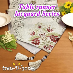 Tren-D-home taplak meja makan table runner panjang 32 cm x 210 cm buffet tebal motif jacquard anyaman aesthetic mewah elegan dekorasi ruang tamu dapur - NMs