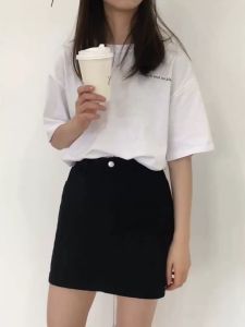 Newlan Dq002 Rok Jeans Pendek A-Line Rok Denim Skirt Pinggang Tinggi Gaya Korea