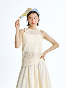 Swallow Deer Pattern Hollow out Lace Ribbed Vest Single Piece Beautiful Vacation Style Loose Fit Cotton Blend Vest