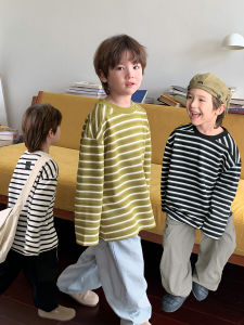 Fashionable Striped Base Shirt for Boys Autumn Long Sleeve round Neck T-Shirt Korean Style Kids Clothing Medium to Large Size