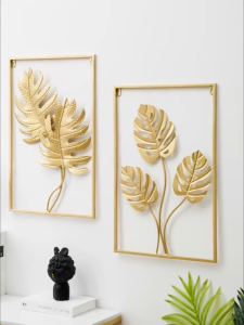 Keycool Wall Decor Metal Square Frame Leaf Art Gold Framed home decoration