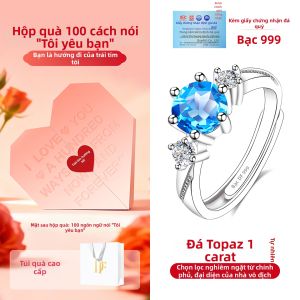 East Beauty | Nhẫn Bạc 999 Đá Topaz Xanh Thiên Nhiên