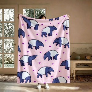 BILIBILI | Cute Tapirs Pink Hearts Flannel Blanket Perfect for Sofa Office Bed Travel Sleep Read Relax Camping Four Season Use