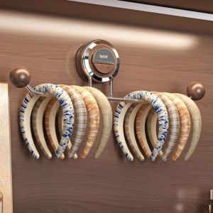 Bathroom Wall-Mounted Hair Tie Storage Hook Suction Cup Style Hair Band Bracelet Organizer Stainless Steel Rotatable Hook