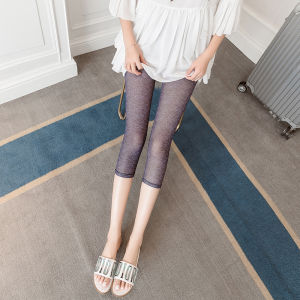 Ice Silk Leggings Womens Outwear Ultra-Thin Cropped Pants Summer High Waist Stretch New Black Veil Plus Size Mesh Cropped Pants