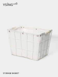 YSINGHOME | Creamy Style Iron Dirty Laundry Basket Large Capacity Removable Liner