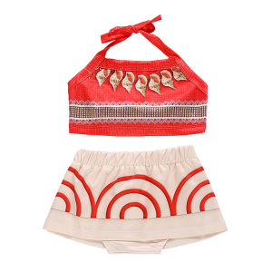 Toddler Moana Cosplay Costume Set Baby Girls Vaiana Strapless Bellyband Skirt Suits Children Birthday Holiday Role Play Clothes