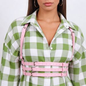 Womens Edgy Pink Faux Leather Harness Belt - Metal O-Ring Decor - Minimalist Fashion Waist Accessory for Stylish Outfits