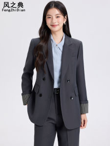 Gray Suit Jacket Womens Autumn 2025 New Loose Professional Commute University Student Interview Formal Wear Polyester Fiber