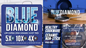 Chảo inox chống dính phủ gốm tinh thể kim cương cao cấp Blue Diamond 20cm