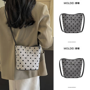 Spring Fashion Large Capacity Womens Bucket Bag Butterfly Knot Slant Crossbody Single Shoulder Bag Soft Handle Nylon Material