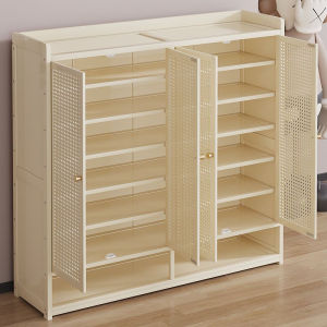 🔥Ready Stock🔥Cream Shoe Cabinet Dustproof Bamboo Shoe Rack Netted Ventilation Door Multi-Layer Shoe Cabinet