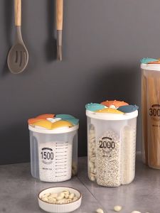 2000ML Large Capacity Cereal Storage Container Sealed Food Storage Box Kitchen Dry Cereal Grain Rice Dispenser Container Box Nuts Coffee Beans Transparent Food Storage Boxes Organisers