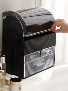 เสริมสร้างสรรค์กันฝุ่น ชั้นวางเครื่องสำอาง กล่องเก็บเครื่องสำอาง กล่องเครื่องสำอาง ใส มีลิ้นชัก กระเป๋าเครื่องสำอาง