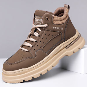 Mens Winter Low-Top Martin Boots Retro British Style Outdoor Work Shoes Anti-Slip Wear-Resistant Heightening Sports Boots