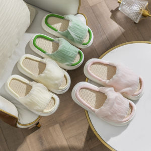 รองเท้าแตะผ้าลินินสำหรับใส่ในบ้านสำหรับคู่รัก ลายการ์ตูนน่ารัก ระบายอากาศได้ดี รองเท้าแตะแบบสวมสบายสำหรับฤดูร้อน