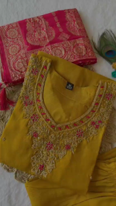[PRE-ORDER] Size M to 2XL KURTI WITH PANT:- ROMAN SILK WITH HEAVY EMBROIDERED WORK sets_364_Yellow