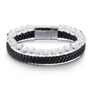 Simple Leather Tiger Eye Beaded Natural Stone Bracelet Wholesale Mens Cowhide Rope Agate Strings Leather Bracelet For Men