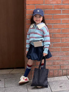 Girls Long Sleeve Thin Knitted Sweater Baby Fashionable Korean Style Striped Top Childrens Clothing Soft Processing Fabric