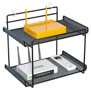 Double Layer Wall Mounted Router Storage Rack TV Box Holder WiFi Organizer Iron Material No Drilling Required TV Stand