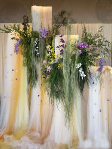 Beige Champagne Light Yellow Soft Voile Wedding Welcome Background Waterfall Yarn Decoration Flexible Stage Layout Mesh