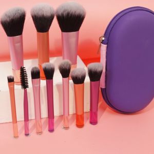 10Pcs Short Handle Makeup Brushes Set Makeup Brush Set with Storage Bag Portable Travel Eyeshadow Brush Foundation Powder Blush Brush Eyebrow Brush Beauty Makeup Tools