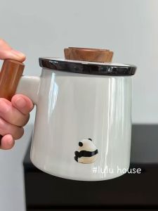 Retro Ceramic Panda Tea Cup Office Mug with Lid Filter Home Use Gift Cup Water Cup High Aesthetic Value Chinese Trendy Mugs