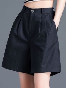 High Waist A-Line Cotton Linen Shorts Casual Pants Thin Slimming Effect Summer 2025 Korean Style Straight Leg Pocket Detail