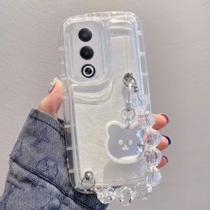 Phone Case OPPO A3 Pro 5G Transparent Mirror Bear Crystal Bracelet Casing All-inclusive Shockproof Silicone Soft Cover 2024