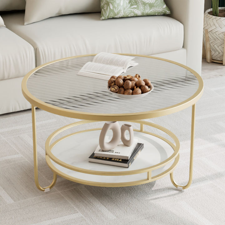 Glass Coffee Table Cream Style Living Room Sofa Side Table Silent Style ...