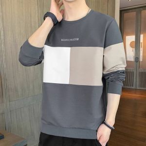 ROMON | Loose Long Sleeve Crew Neck Sweatshirt Trendy Romon Mens T-shirt Spring Casual Comfortable Cotton Polyester Blend Antioxidant