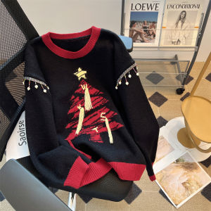 Fashionable Red Knitted Sweater round Neck Womens Style Winter Season Christmas Theme Youthful Look Small Size Trendy Top