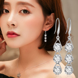 S925 Silver Anti-Allergy Crystal Water Drop Earrings South Korea Long Elegant Earrings Minimalist Easiest for Match Internet Celebrity Hook Earrings