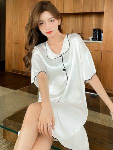 Miiow | MiiOW Womens Summer Sleep Dress Thin Cool Sensation Short Sleeve Nightgown Home Wear Fashionable High-End Feelings Outerwear