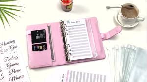PU Leather Budget Binder With Cash Envelopes Pockets Zip Small French Budget Pouch Binder For Saving Money A6 Planner Organizer