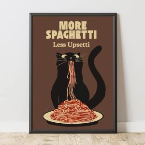 "More Spaghetti Less Upsetti" Black Cat WALL ART PRINT DECOR – Playful Humorous Pasta-Themed Poster a Cheerful Statement Piece