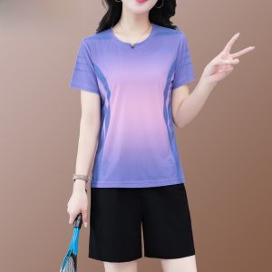 TUCANO Ice Silk Short Sleeve Sports Suit Womens Summer New Fashion Casual Quick Dry Running Suit Two-Piece Set round Neck