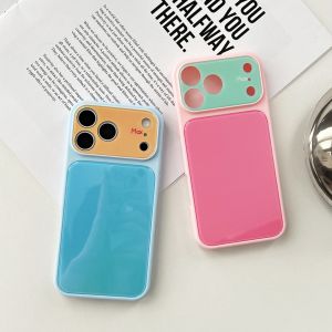Sweet Candy Color Block Phone Case for iPhone 11 12 13 14 15 16 17 Pro Max 16 15 14 Plus Glossy Acrylic Hard Case Full Camera Lens Cover Shockproof Cute Pastel Casing
