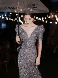 Elegant Evening Gown Sparkling Fish Tail Ball Dress High End Luxury Fashionable Celebrity Party Glitzy Chic Premium Quality