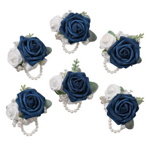 Dusty Blue Wrist Corsage Wedding Bracelet for Bridesmaid 6pcs Silk Wrist Corsage Bridesmaid Sisters Girl Hand Flowers Wristlet
