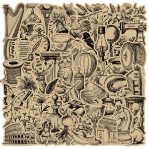 50 Sheets Industrial Vintage Stickers - Tea-Stained Doodles for Coffee Shop Decor Scrapbooks & Packaging RecordingYourLife Store