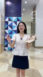 Sục quai hậu cao gót nữmũi Vuông màu Kem Lume da PU cao cấp đế cao su non chống trơn trượt cao 5cm- 7cm (SỤC VHK)