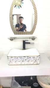 Chậu rửa mặt lavabo đặt bàn đá hoa vàng GRL 8170HB