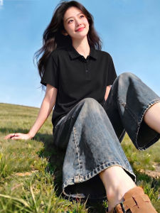 Jeanswest | Áo Polo Đen cho Nữ Sinh Viên Mùa Hè Kiểu Dáng Rộng Tay Ngắn
