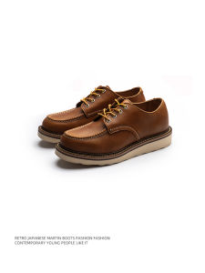 American Style Low-Top Brown Martin Boots Mens Work Shoes Vintage Motorcycle Style Worn-In Leather Shoes round Toe Casual