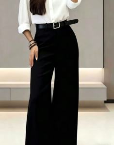 High Rise Wide Leg Dress Pants Loose Full Length Business Casual Straight Trousers Flowy Comfortable Fit Workwear