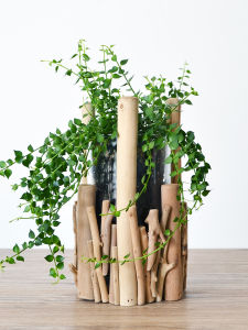Ju Slow Life Handmade Wooden Nordic Hydroponic Glass Vase Ornaments Creative Living Room Decorations Desktop Flower Ware