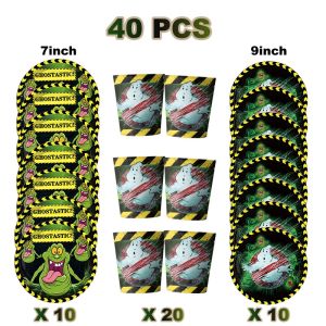 Potdemiel | Spooky Halloween Ghostbusters Party Decoration Supplies Tableware Set Cup Plates Tablecloth Balloon Cake Topper Crazy Party Gift