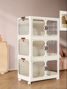 Lemari Penyimpanan Tas Lipat Plastik Rak Kabinet Dapat Ditumpuk Kotak Penyimpanan Mainanan