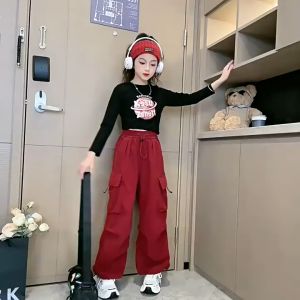 Summer Wide Pants for Kids Girls Cargo Pants for Kids Elastic Waistline Loose Korean Version 7-13Yrs